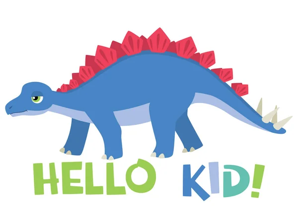 Cute Little Stegosaurus Hello Kid Lettering Απομονωμένο Στο White Vector — Διανυσματικό Αρχείο