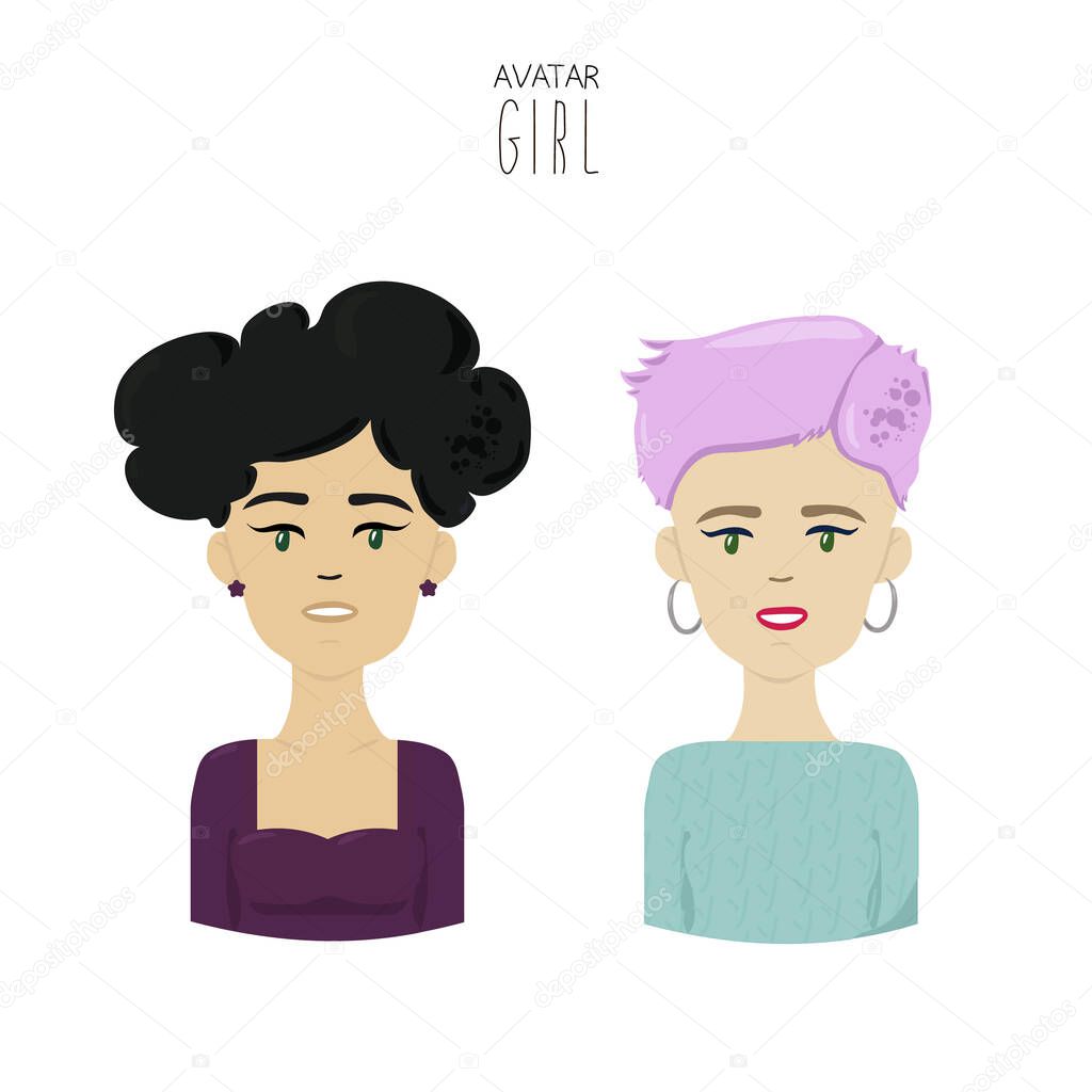 Set of avatar woman clothes. Female characters for your design project, animation. Vector trendy illustration, flat style white background.