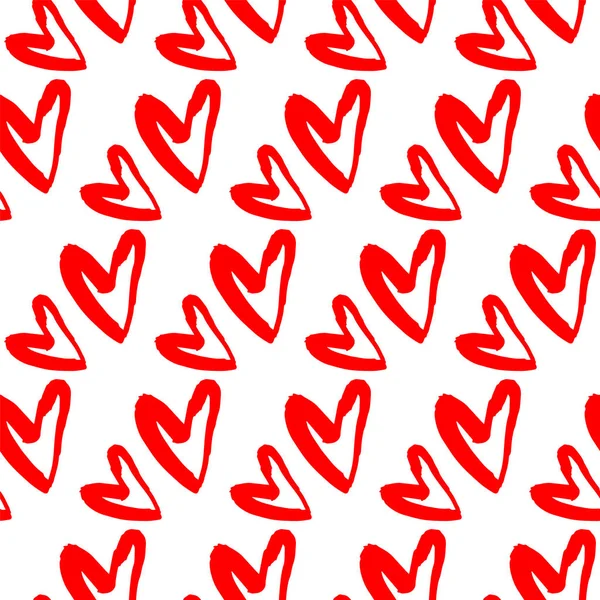 Nahtloses rotes Herzkalligrafie-Muster auf weißem Hintergrund. Braunes Papier, Geschenkpapier zum Valentinstag. Handgezeichnete Vektorillustration. — Stockvektor