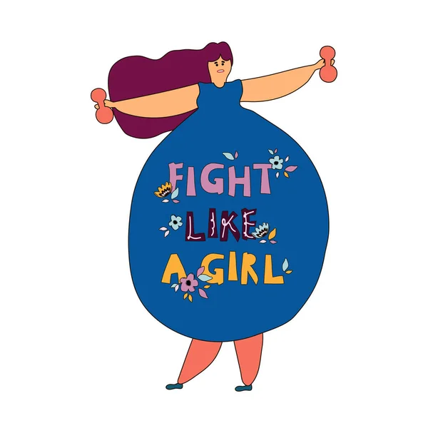 Fight like a girl with stylized inscriptions, typography in Scandinavian style, floral frame. Ironic saying, message, phrase print on t-shirt, postcard, phone case design — Stock Vector