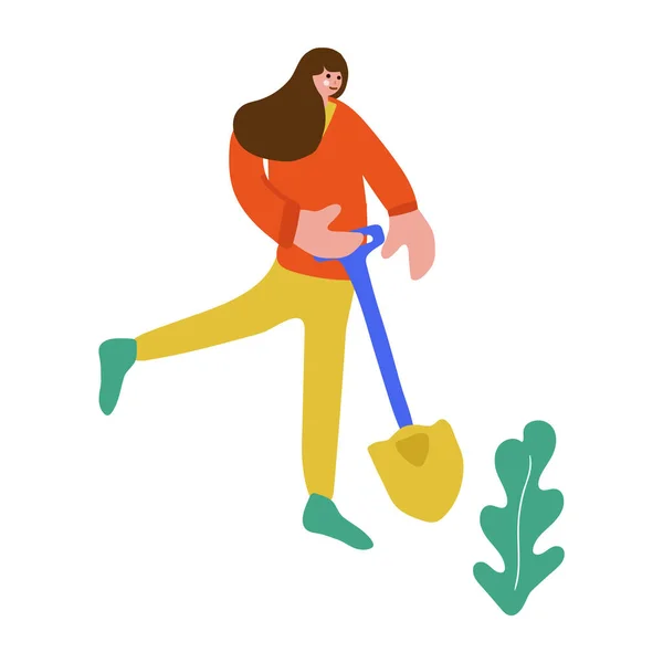 Ilustración vectorial Chica con una ilustración de vectores planos perforados. Mujeres de diseño plano. Chica con plantas plantas personajes de dibujos animados aislados. Demostración de un jardín, jardín, plantación . — Vector de stock