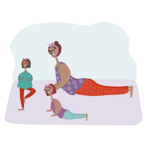 Ilustrace matky s dcerou povolání fitness doma. Freehand kresba ilustrující proces rodiče jógy s dítětem. Rodinná kresba, děti wellness fitness cvičení. Zobrazení obrázků — Stockový vektor