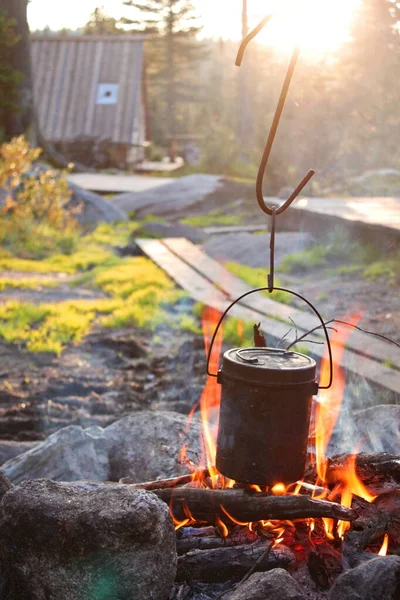 Melone Auf Einem Feuer Morgengrauen Ergaki Region Krasnojarsk — Stockfoto