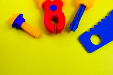 products made of colored plastic-toys and tools 