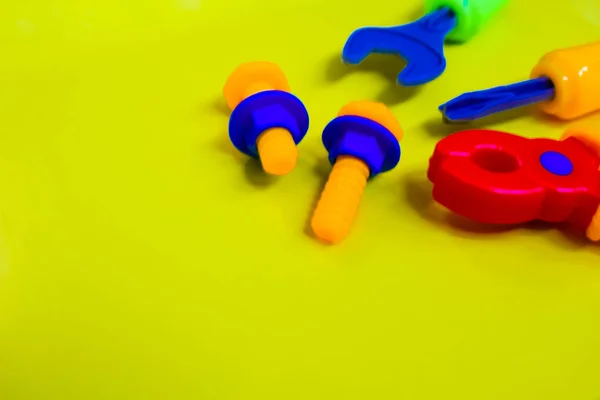 Products Made Colored Plastic Toys Tools — Stock Photo, Image