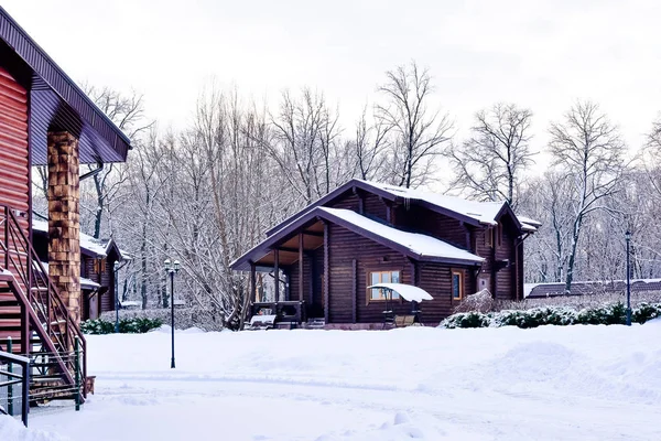 Casas Madera Parque Invierno —  Fotos de Stock