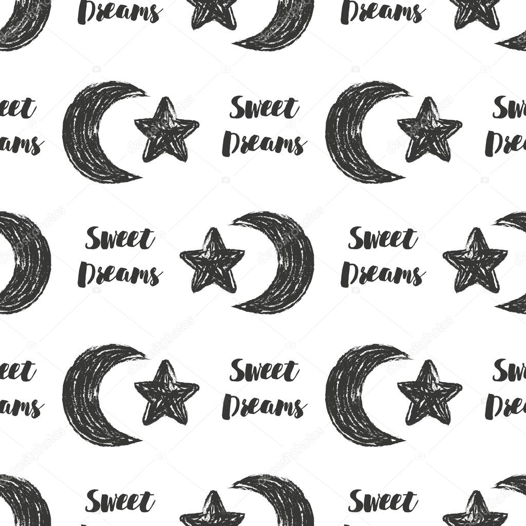 Vector seamless pattern with cartoon handdrawn star and moon. Design for baby, child or adult clothing like t-shirts or pajamas