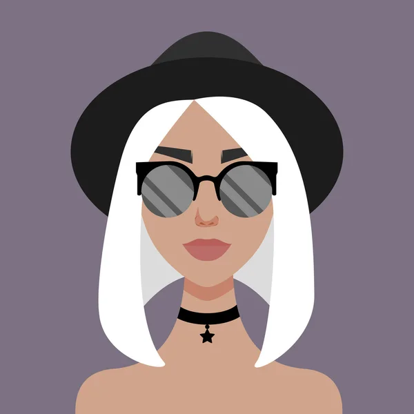 Ilustração vetorial com menina hipster, óculos geek, chapéu em estilo plano . — Vetor de Stock