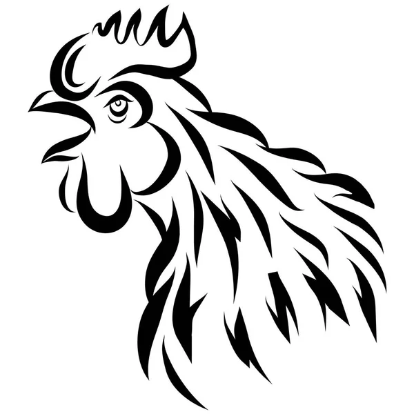 Ilustración vectorial con silueta de gallo negro aislada en blanco. Gallo de cuervo . — Archivo Imágenes Vectoriales