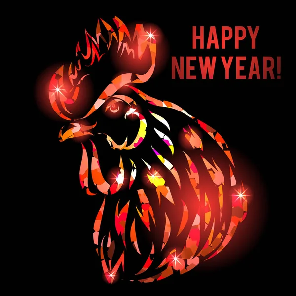 Ilustración vectorial con cabeza de gallo de fuego rojo aislada en negro . — Archivo Imágenes Vectoriales