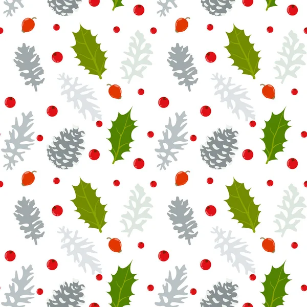 Christmas seamless pattern with holly berry — Stock Vector