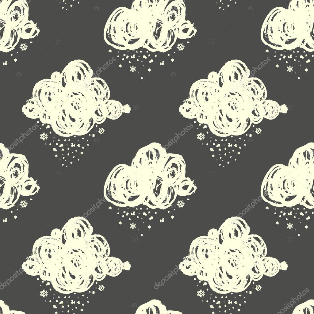 Vector seamless pattern with cartoon handdrawn cloud with snowflake. Design for baby, child or adult clothing like t-shirts or pajamas, bed linen
