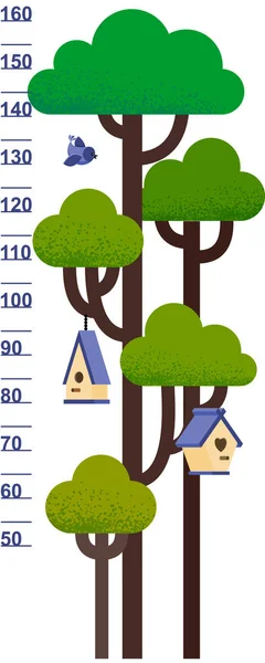 Ilustração vetorial de crianças gráfico de altura com árvore e caixa de nidificação . — Vetor de Stock