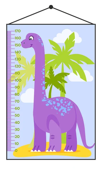 Vector illustration of kids height chart with cartoon dinosaur. — Stock Vector