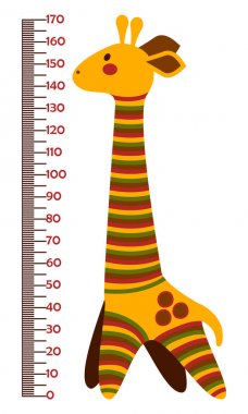 Vector illustration of kids height chart with cartoon giraffe. clipart