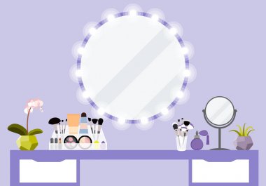Vector illustration with make-up table, mirror and cosmetics product clipart