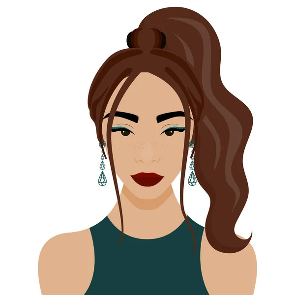 Ilustración vectorial con chica hipster con cola larga — Archivo Imágenes Vectoriales