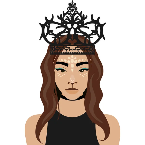 Illustration vectorielle de fille avec des oreilles et des cornes de cerf — Image vectorielle