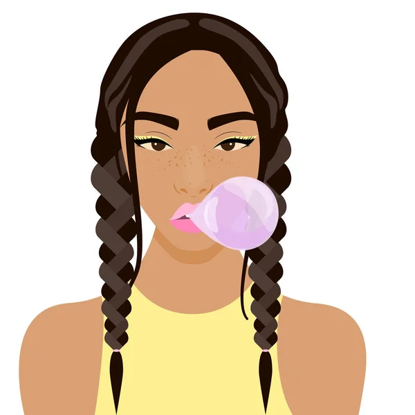 Ilustración vectorial con chica hipster con piercing, tatuaje, marca de nacimiento, gargantilla — Vector de stock