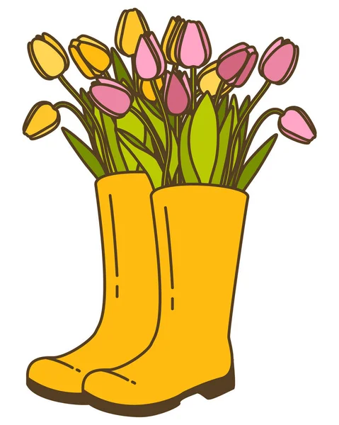 Ilustração vetorial com vaso de flores e tulipa — Vetor de Stock