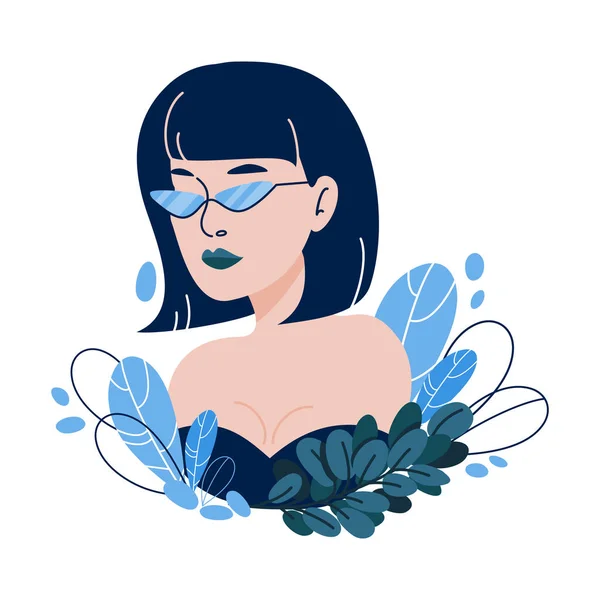 Ilustración vectorial con chica hipster, gafas geek en estilo plano . — Vector de stock