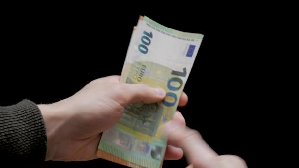 Pengar räkna och lägga Bitcoin, Euro och Bitcoin räkna — Stockvideo