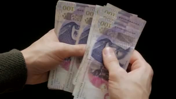 Dinero Lari en proceso de conteo de la mano, moneda georgiana — Vídeo de stock