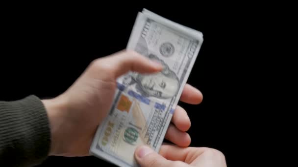 Hand tellen USD bankbiljetten en zet Bitcoin, Dollar, Btc — Stockvideo