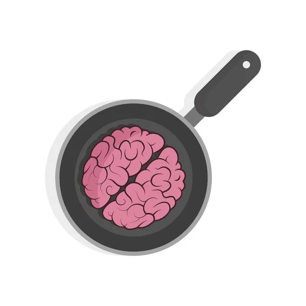 Cerveau Humain Dans Poêle Illustration Style Plat Isolé Sur Fond — Image vectorielle