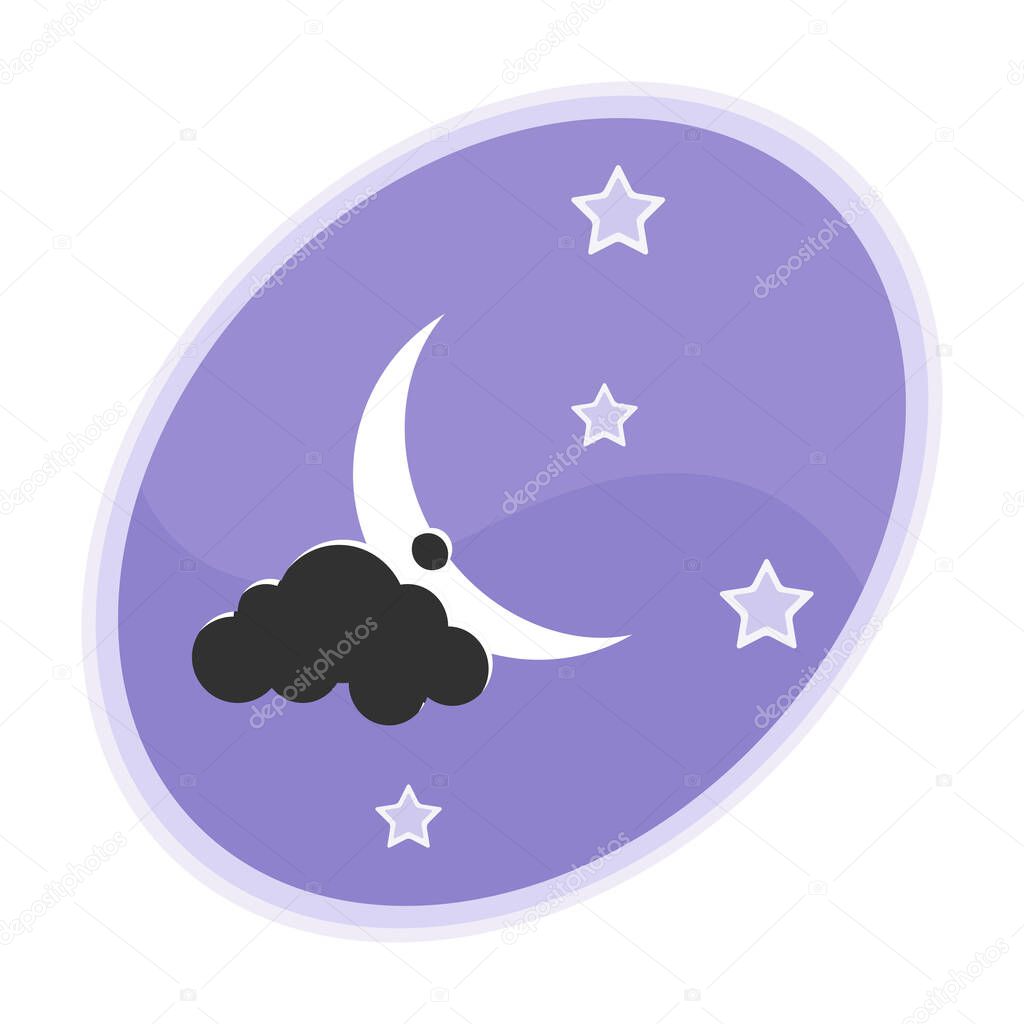 Night sky background with with crescent moon, cloud and stars.