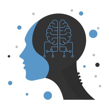 Yapay Zeka AI kavramı. Yüksek teknoloji ürünü. Makine öğrenimi. Robot sibernetik. Düz biçim illüstrasyonu.