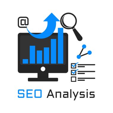 SEO Analiz Konsepti. Düz çizim. Beyaz arkaplanda izole.