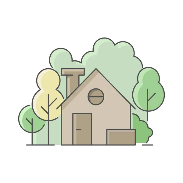 Cabane Bois Rond Dans Les Bois Illustration Style Plat Isolé — Image vectorielle