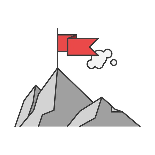 Bandera Cima Montaña Estilo Plano Aislado Sobre Fondo Blanco — Archivo Imágenes Vectoriales