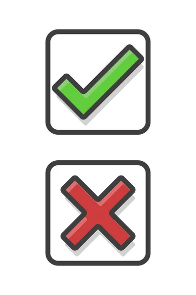 Marca Verificación Verde Marca Cruz Roja Cuadrado Esquema Estilo Plano — Archivo Imágenes Vectoriales