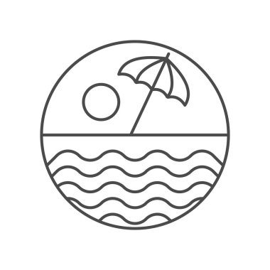Plaj ikonu. İnce çizgi düz illüstrasyon.
