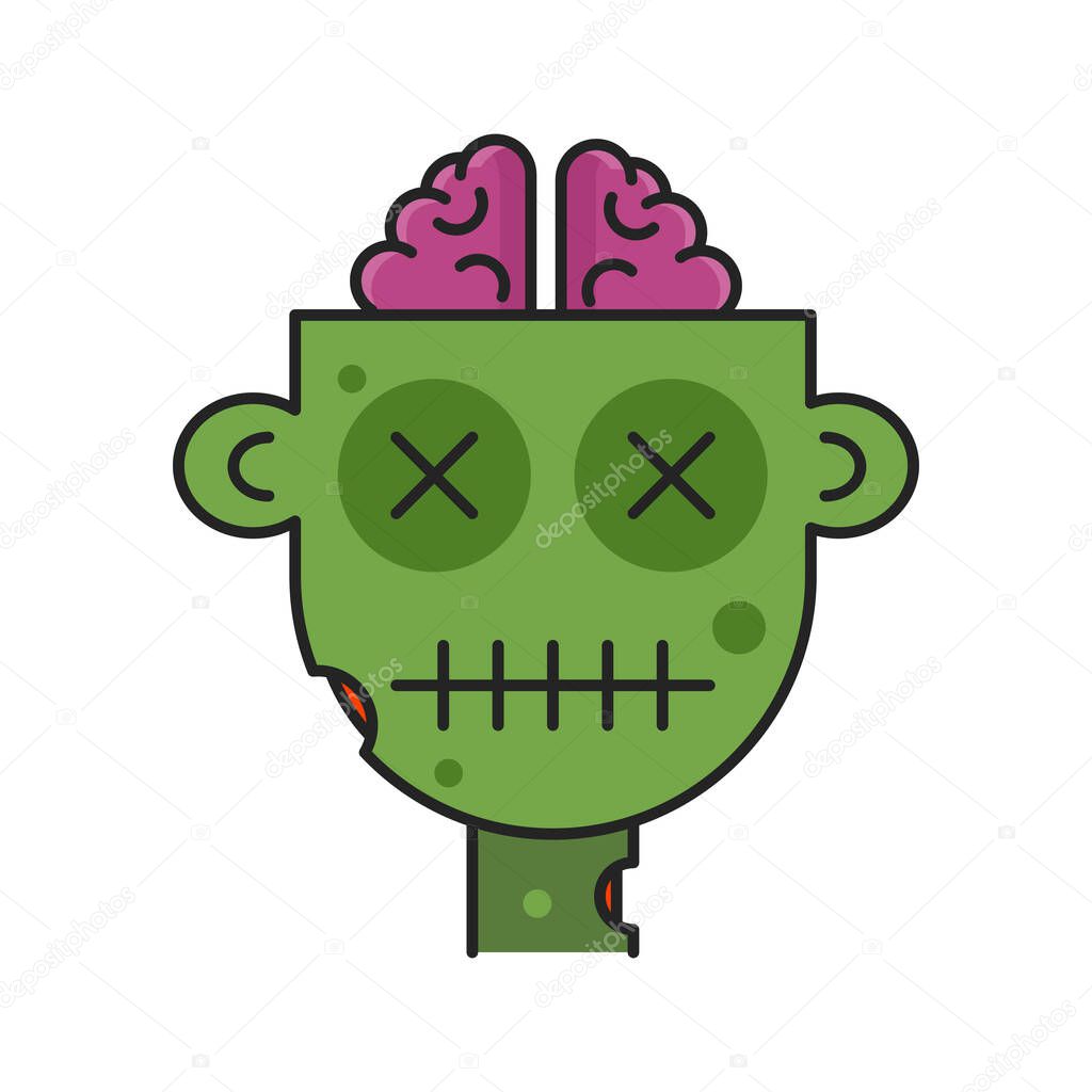 Dead zombie head icon. Flat style. Isolated on white background.