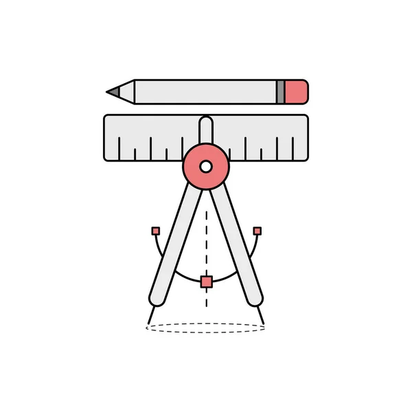 学校指南针图标 尺子和铅笔 轮廓细线平面插图 因白人背景而被隔离 — 图库矢量图片