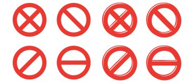 Beyaz arkaplanda yasaklı simge ayarlandı. Düz biçim.