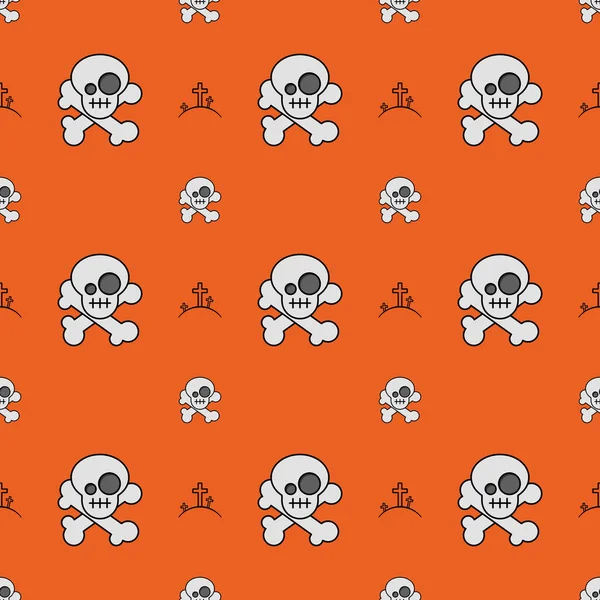 Schedels Botten Naadloos Patroon Oranje Halloween Achtergrond Textiel Wikkelpapier Ontwerp — Stockvector