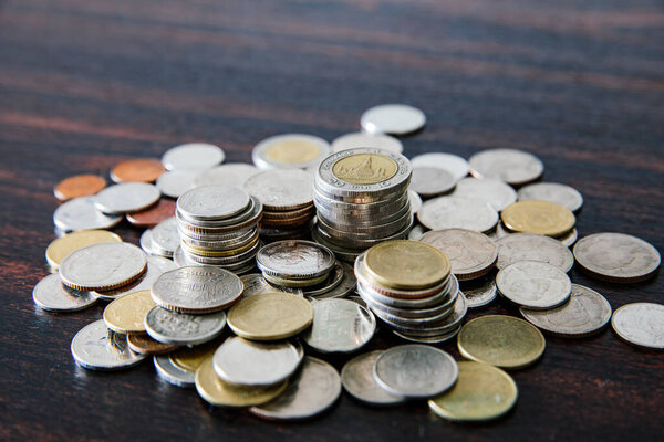 Stack of Thai bath coins, money, financial, business concept