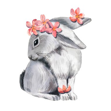 Tatlı Paskalya tavşanı, suluboya tarzında! Beyaz arkaplanda izole