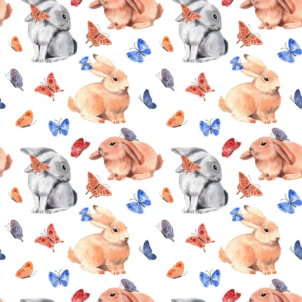 Watercolor Pattern Easter Bunnies Happy Easter White Background — Stock Photo, Image