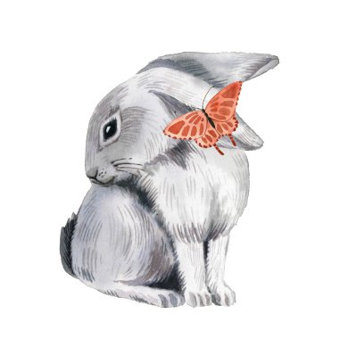 Tatlı Paskalya tavşanı, suluboya tarzında! Beyaz arkaplanda izole