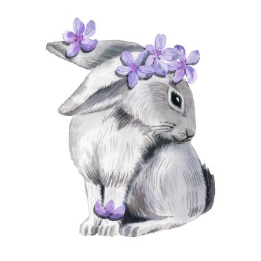 Tatlı Paskalya tavşanı, suluboya tarzında! Beyaz arkaplanda izole