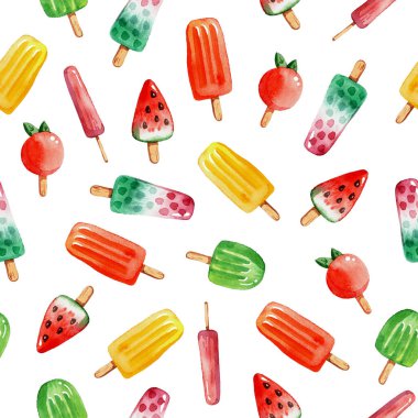 Yaz dondurması ile suluboya tarzında kusursuz bir arka plan. Beyaz bir arkaplanda