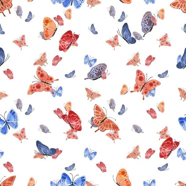 Паттерн Яркими Симпатичными Бабочками Акварельном Стиле Белом Фоне — стоковое фото
