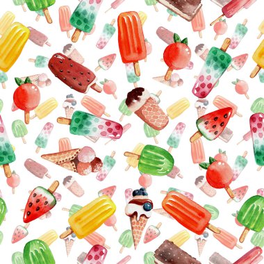 Yaz dondurması ile suluboya tarzında kusursuz bir arka plan. Beyaz bir arkaplanda