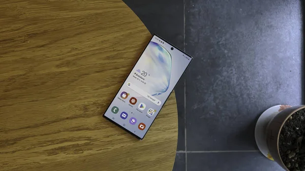 Samsung Galaxy Note 10 in a cafe. Bratislava / Slovakia - 2019 August 17