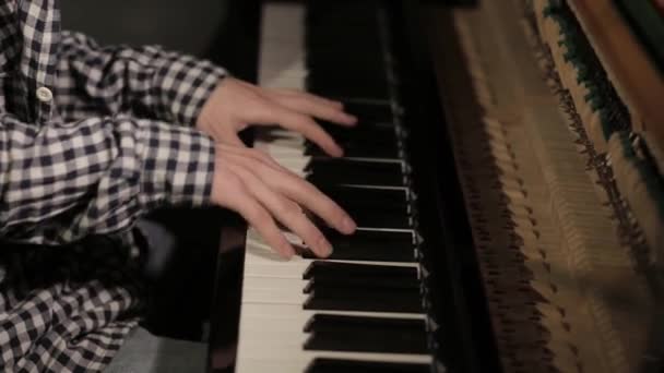 Man Two Hands Plays Gentle Classical Music Grand Piano Professional — Stock Video